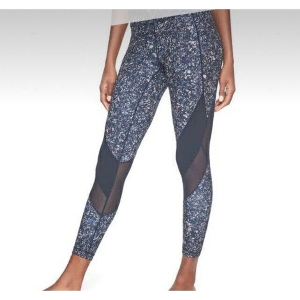 Athleta Leggings Womens Small Blue Sandstone Salutation Tight 7/8 Mesh Floral